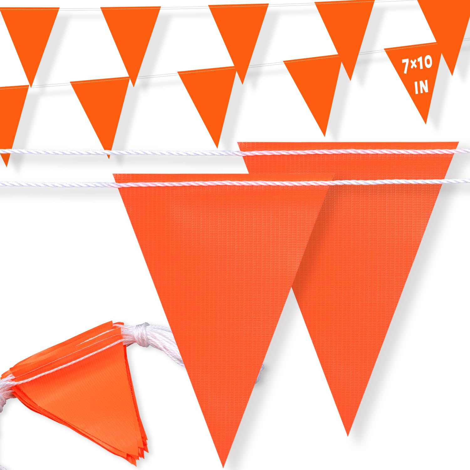 Photo 1 of 105ft Pennant Banner Flags, 7x10 Orange 45 Pcs High Visibility Safety Flagging on String, Triangle Pool Flags for Backstroke, Construction Events Party Decoration Parking Marking Outside