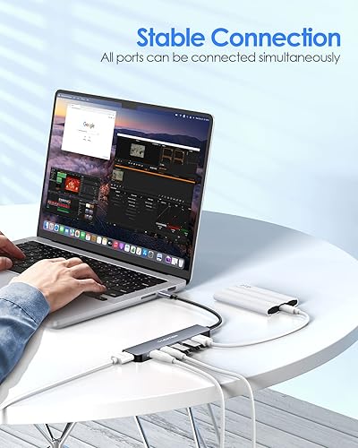 Miniatura 8 de LENTION Hub USB C, adaptador USB C a USB 6 en 1, adaptador multipuerto USB C con HDMI 4K, puerto de datos USB C, USB 3.0, compatible con MacBook