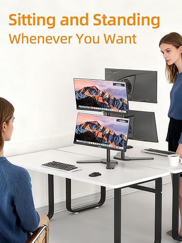 Miniatura 8 de Soporte para monitor doble, brazo de monitor de escritorio de pie para dos pantallas de hasta 32 pulgadas, 22 libras, brazos totalmente ajustables