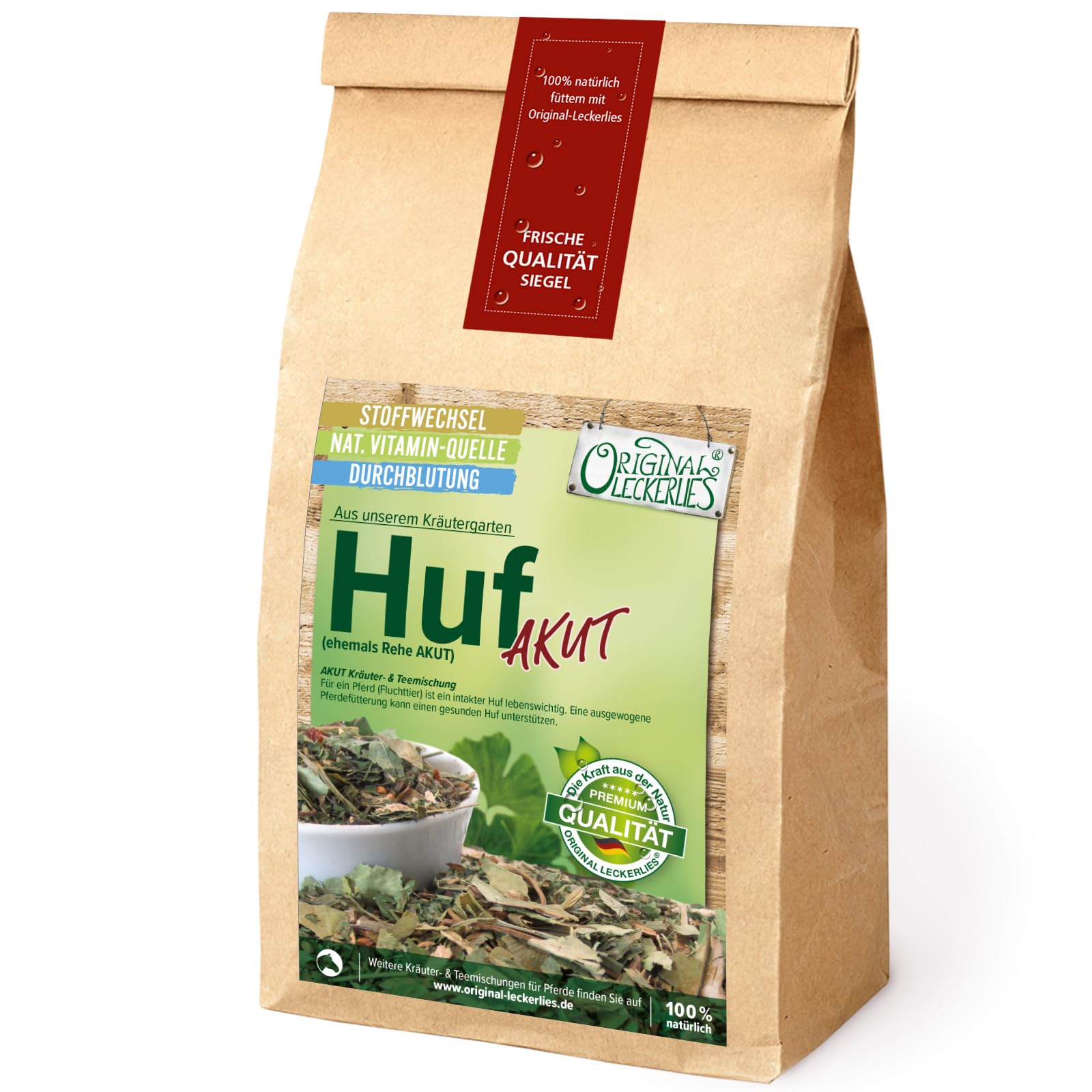 ORIGINAL LECKERLIES Huf AKUT Kräutermix (ehemals Rehe AKUT), 2,5kg Pferdekräuter, Kräuter für Pferde, Pferdefutter, Futterergänzung, Naturprodukt für Pferde