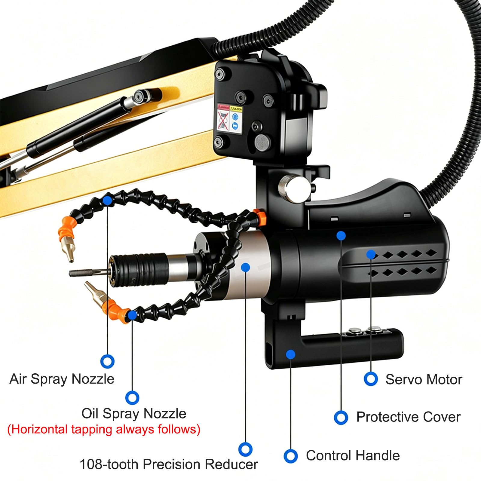 máquina de Roscado eléctrica con 600 RPM, Brazo de Roscado Flexible de 1000 mm, máquina de Roscado eléctrica CNC con Pantalla Táctil Inteligente y Pinzas (M3-M16) D