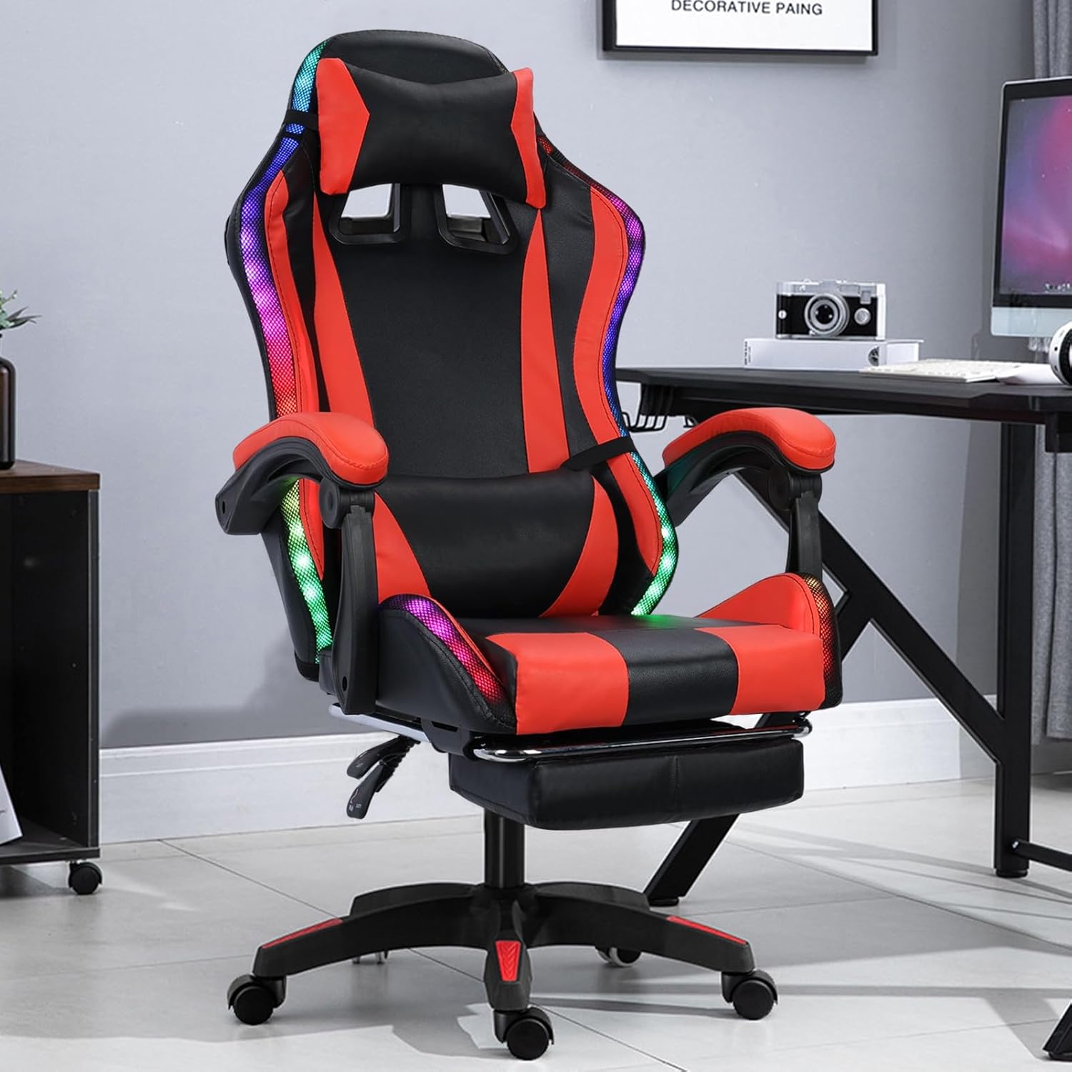 Amazon.com: Gaming Chair,Gamer Computer Chair Ergonomic Gaming Chair with RGB LED Lights,Height ...