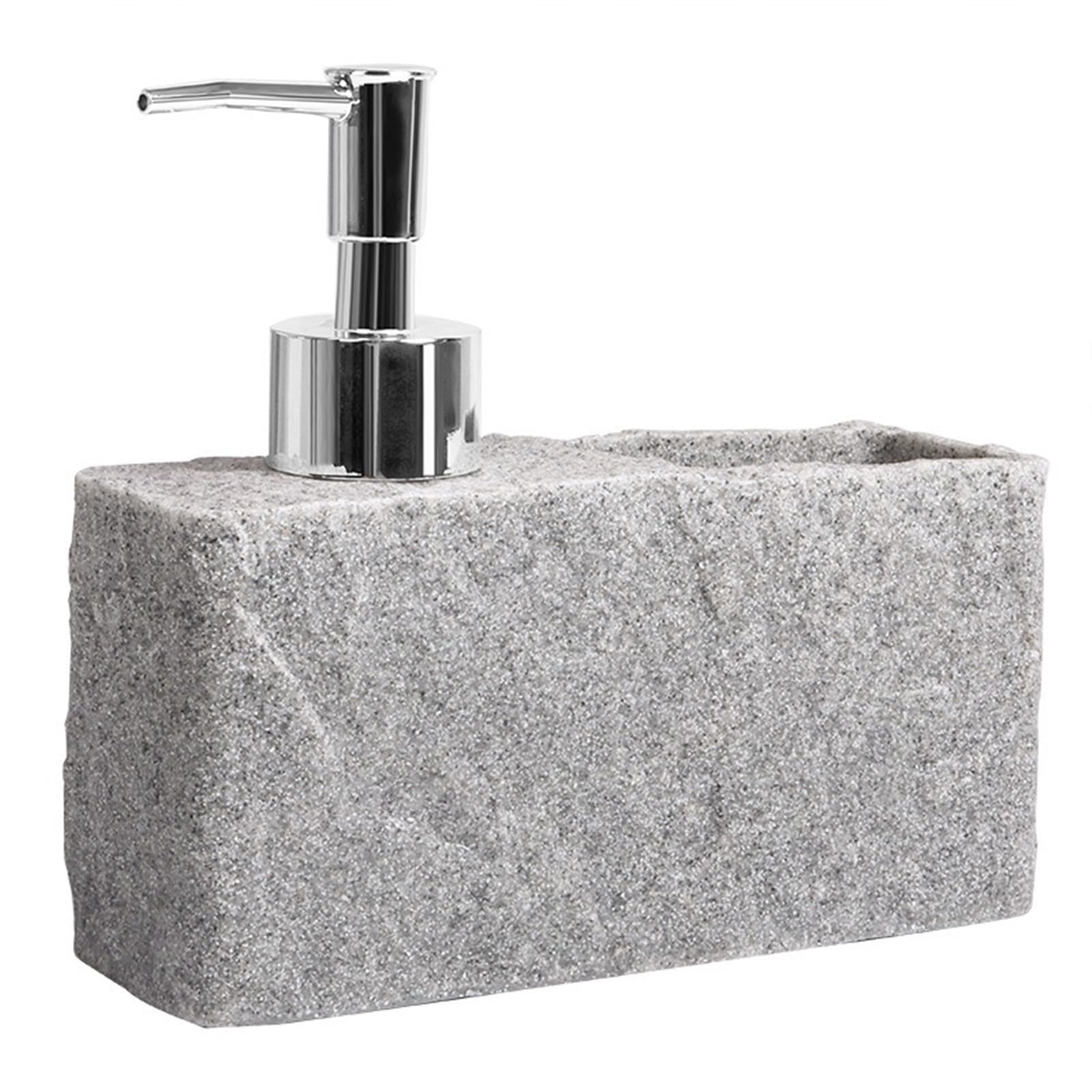 Mdnipqbam Grey Exquisite Multifunctional Soap Dispenser With Sponge Holder Made Of Marble-Patterned Resin For Bathroom(Grey)