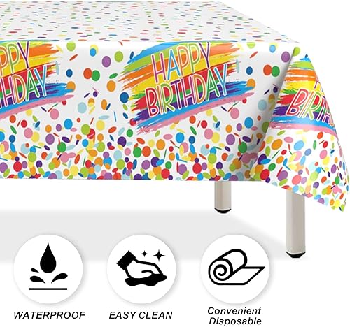 Miniatura 4 de Colorido mantel de feliz cumpleaños, mantel de confeti con puntos de chispas de confeti, mantel de plástico desechable para niños y adultos, 54 x