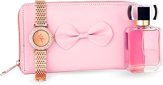 Avighna Womens Gift Set | Combo Pack of Purse Clutch Wallet, Watch & Perfume | Diwali Gift for Women Wife Girlfriend |- Pink