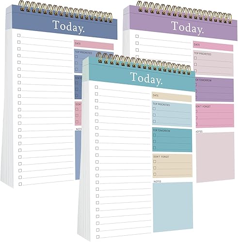 Paquete de 3 bloc de notas de lista de tareas, 52 hojas de colores mezclados, 6.5 x 9.8 pulgadas, cuaderno de planificación de lista de verificación