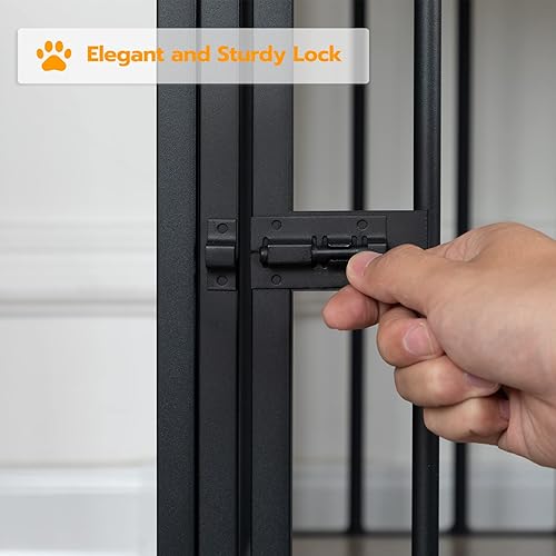 Miniatura 7 de HOOBRO Muebles de jaula para perros, casa de madera para perros, perrera decorativa con cajón, mesa auxiliar de jaula de interior para perros