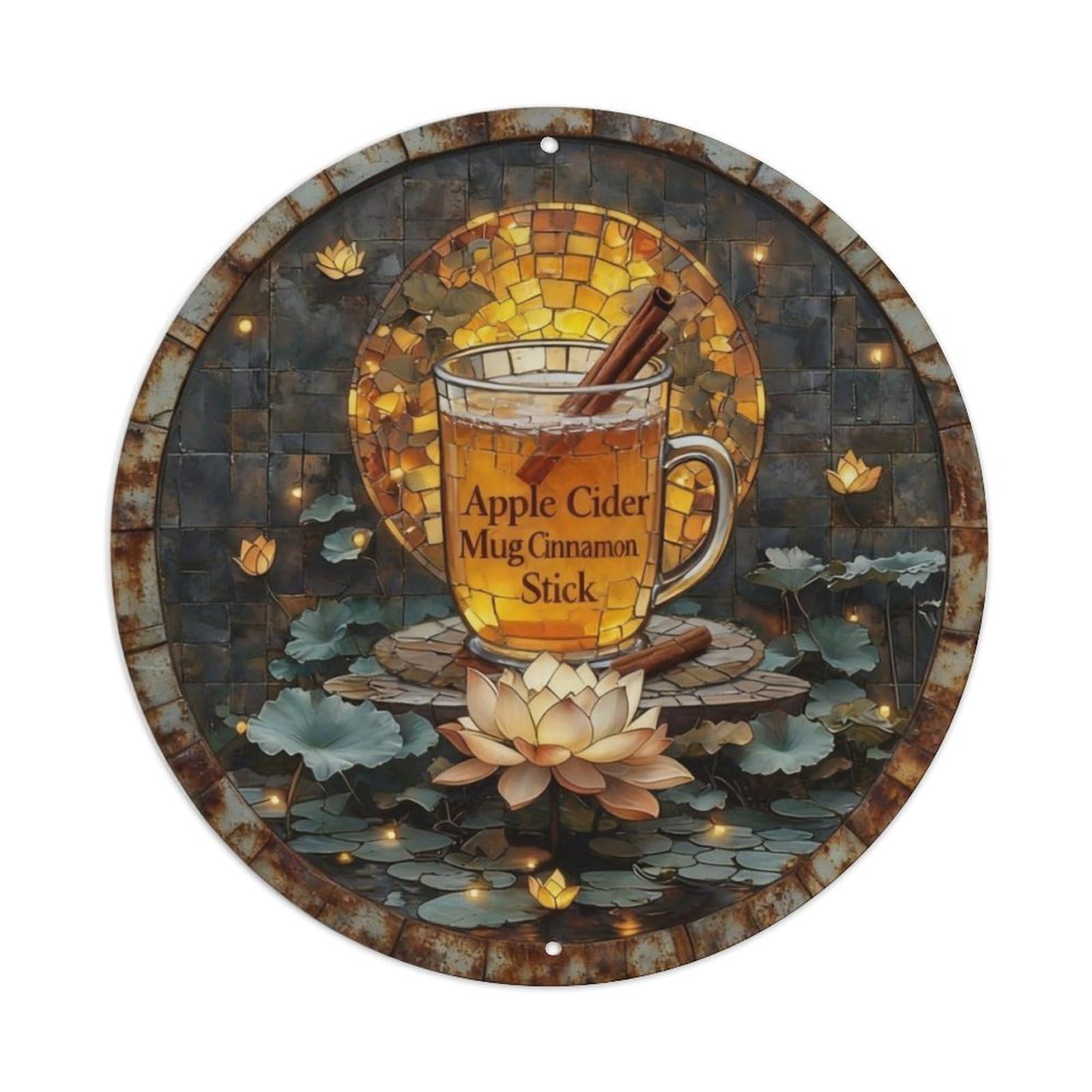 Apple Cider Mug Cinnamon Stick Metal Tin Sign Plaque