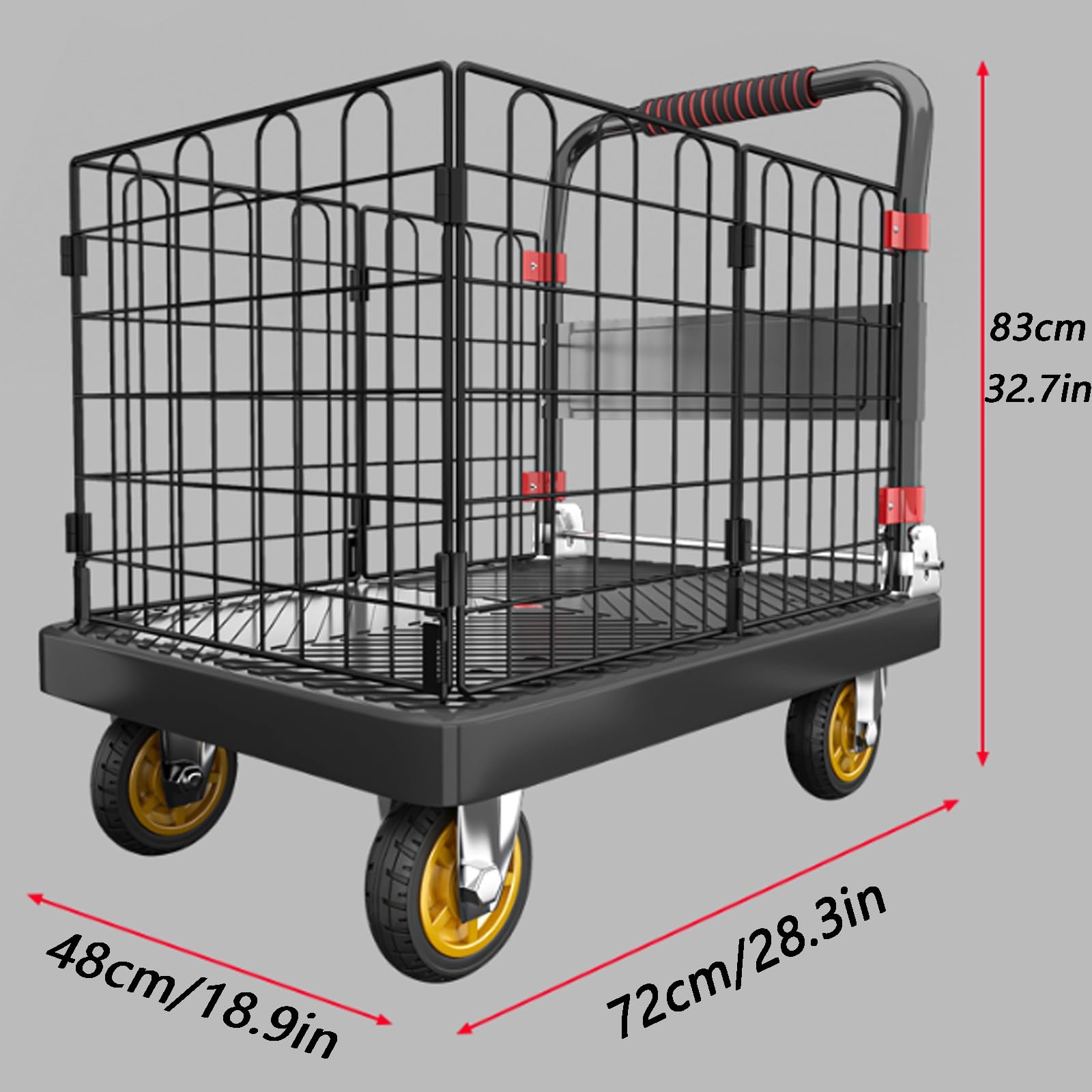 Wytrzymały składany wózek platformowy, zdejmowany płot, łatwy w instalacji, idealny do sklepów i transportu bagażu (średni rozmiar)