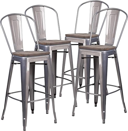 Taburete Flash Furniture de bar, hecho de metal para interior y exterior, Metal, Negro