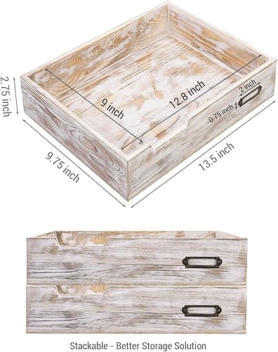 Miniatura 2 de MyGift Bandeja de escritorio blanca rústica, soporte de bandeja de entrada de madera blanqueada, caja organizadora de carpetas de papel de