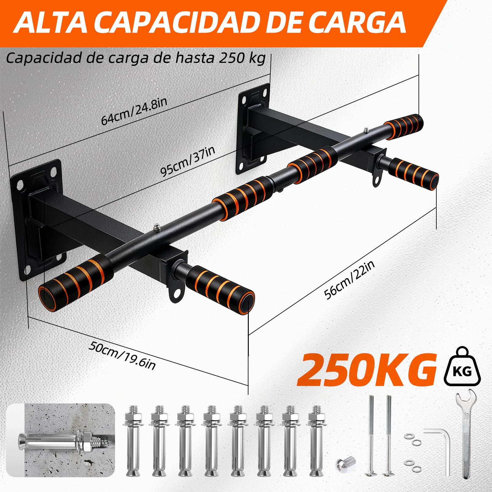 Barra dominadas 5-en-1 pared 250kg – 6 agarres antideslizantes