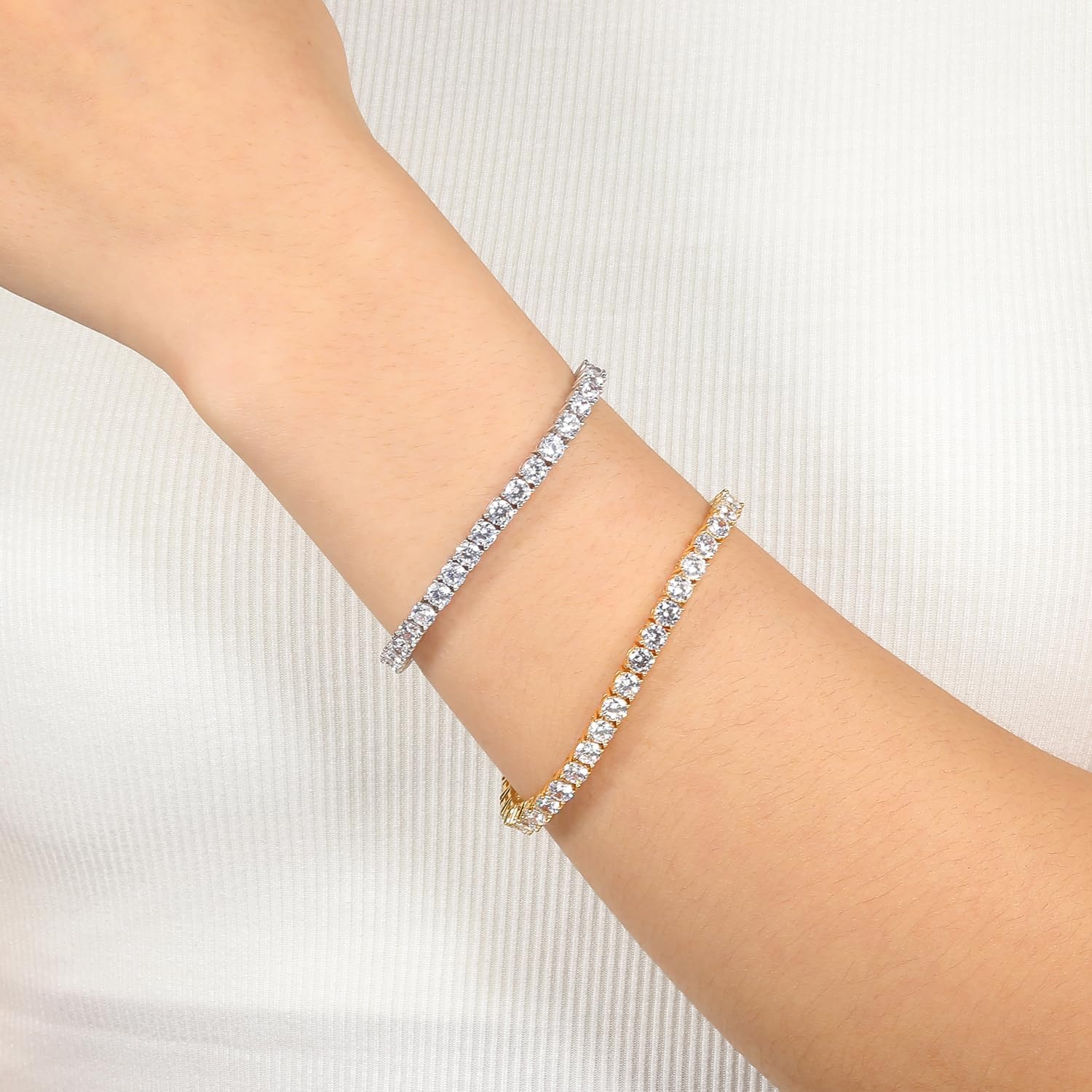 Tennis Bracelet for Women|4MM Cubic Zirconia|18K White/Yellow Gold Plated Bracelets|4-Prong-Setting CZ - Image 3