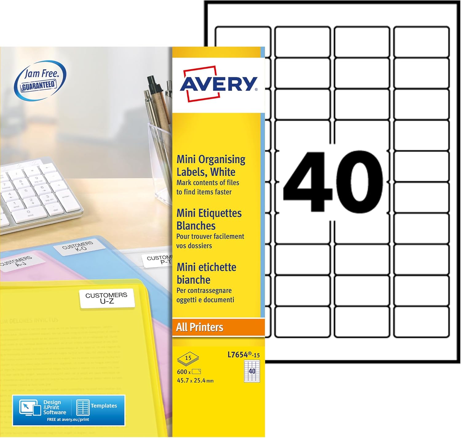 AVERY - 600 Mini White Labels - Laser Print - (L7654), Standard, 45.7 x 25.4 mm