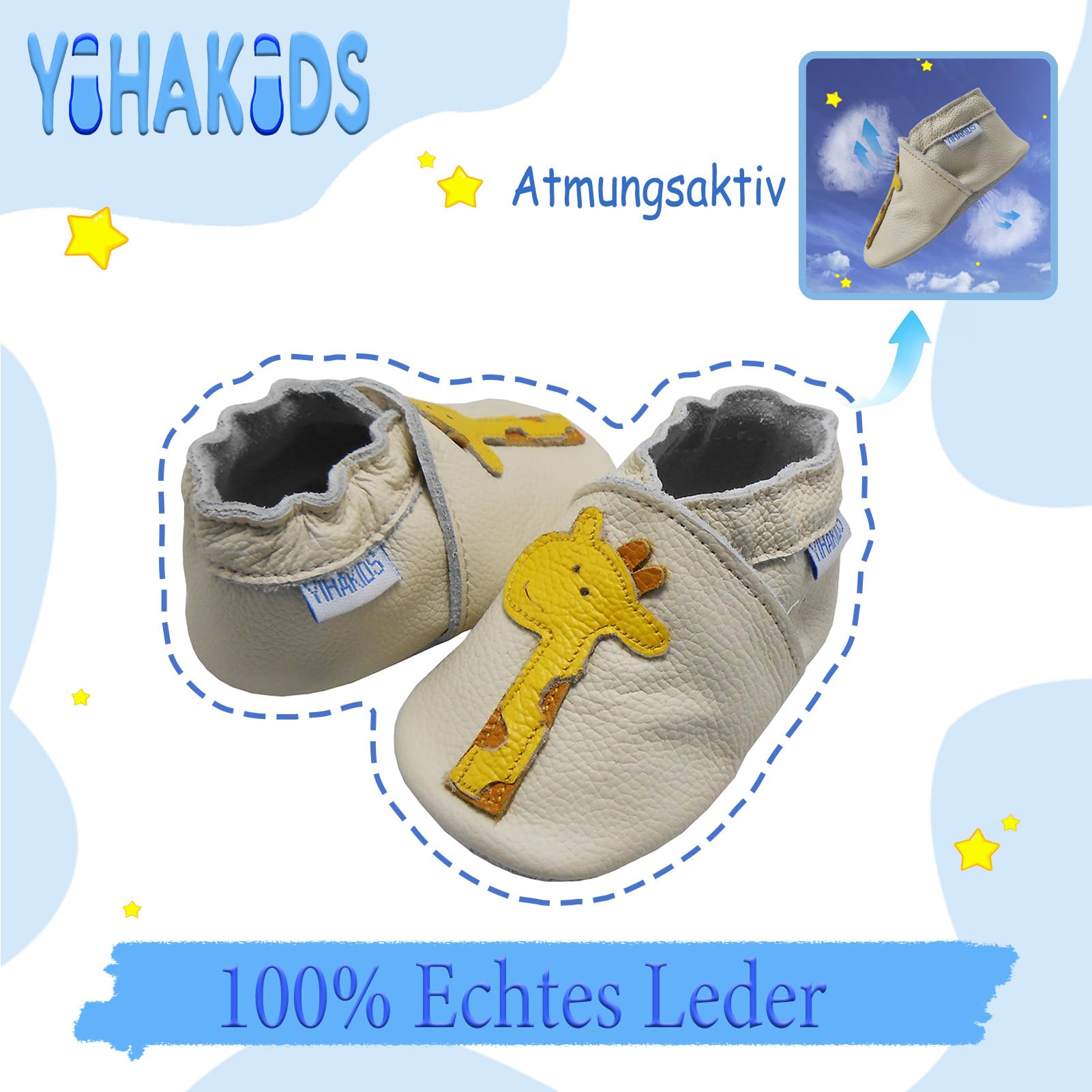 YIHAKIDS Krabbelschuhe Babyschuhe Lauflernschuhe Kleinkind Lederschuhe Hausschuhe Weiche Sohle Lernlaufschuhe - 3