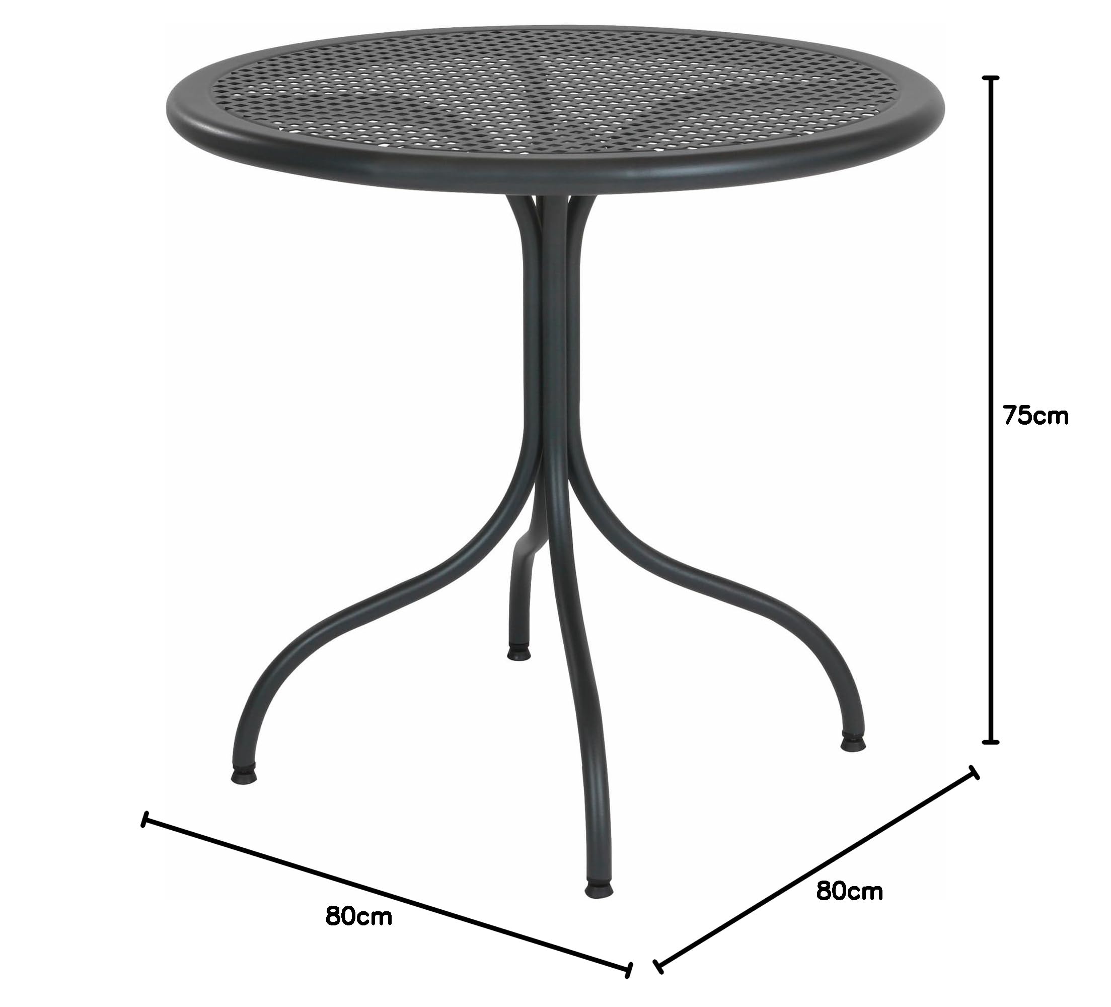 RD ITALIA Mesa redonda de jardín de metal, tablero de chapa con decoración de rombos, diámetro 80 cm, desmontable, antracita, metal acero hierro pregalvanizado, producción propia italiana