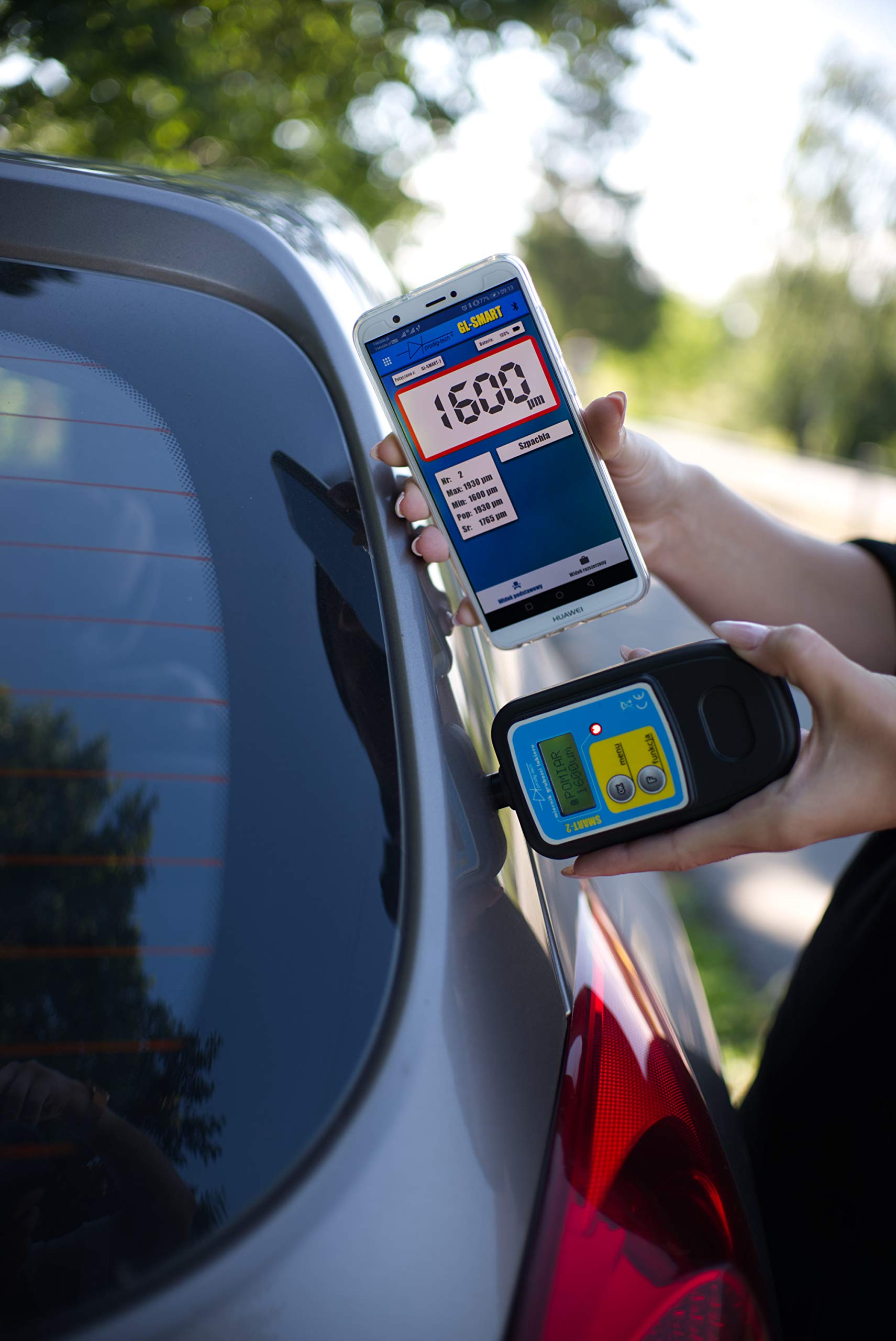 Miernik grubości lakieru GL-SMART-2 (PL/EN/DE) | Aplikacja mobilna Android, iOS | Grubościomierz lakieru samochodowego | Tester lakieru. | Miernik grubości farby na samochodzie. | Stal, stal ocynkowana, aluminium. | Asystent Pomiaru® LED