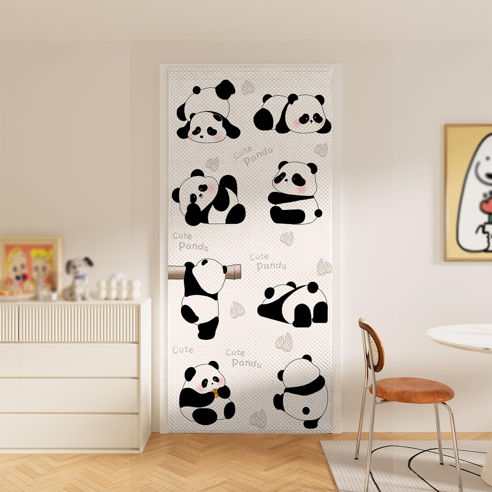 VFDVSWZSA door curtain, Soft and Comfortable Fabric, Punch-free, High Appearance, Suitable for Kitchen, Bedroom and Bathroom(Pandas,140 * 220cm/55.1 * 86.6in)