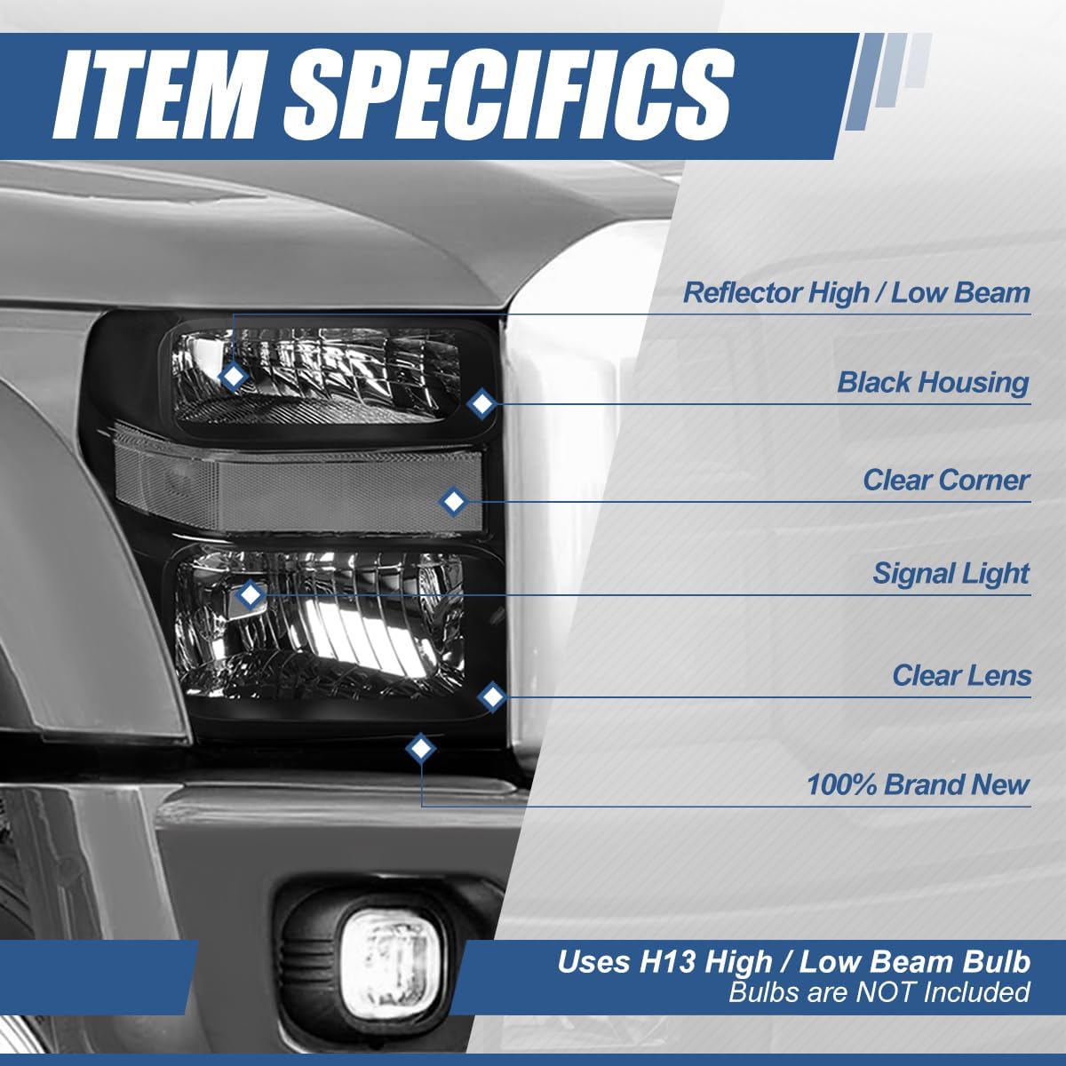 Auto Dynasty Factory Style Halogen Headlights Assembly Compatible with Ford F250 F350 F450 F550 Super Duty 2nd Gen 2008-2010, Driver and Passenger Side, Black Housing Clear Corner