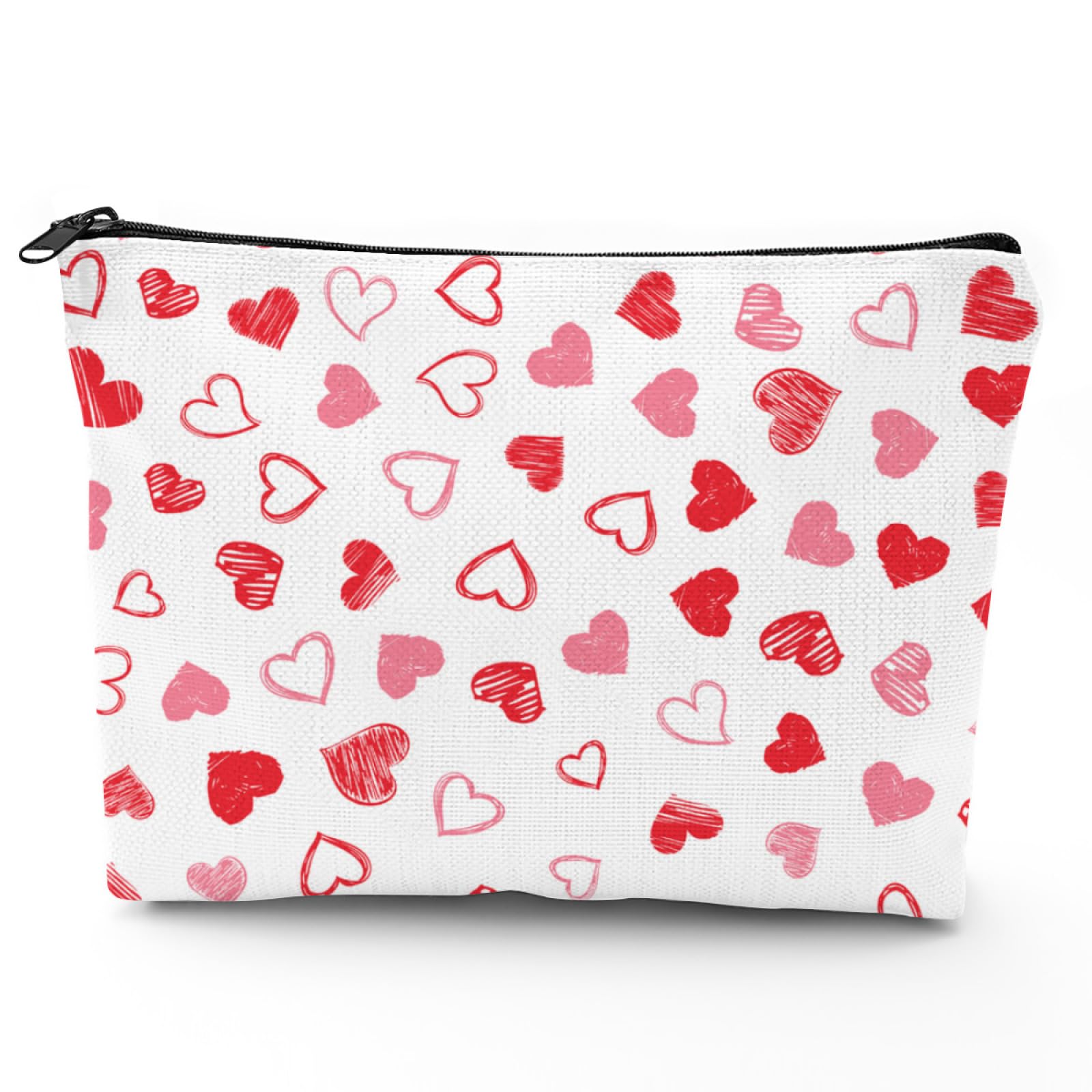 Happy Valentine's Day Love Heart Makeup Bag, Pink Red Zipper Cosmetic Bag