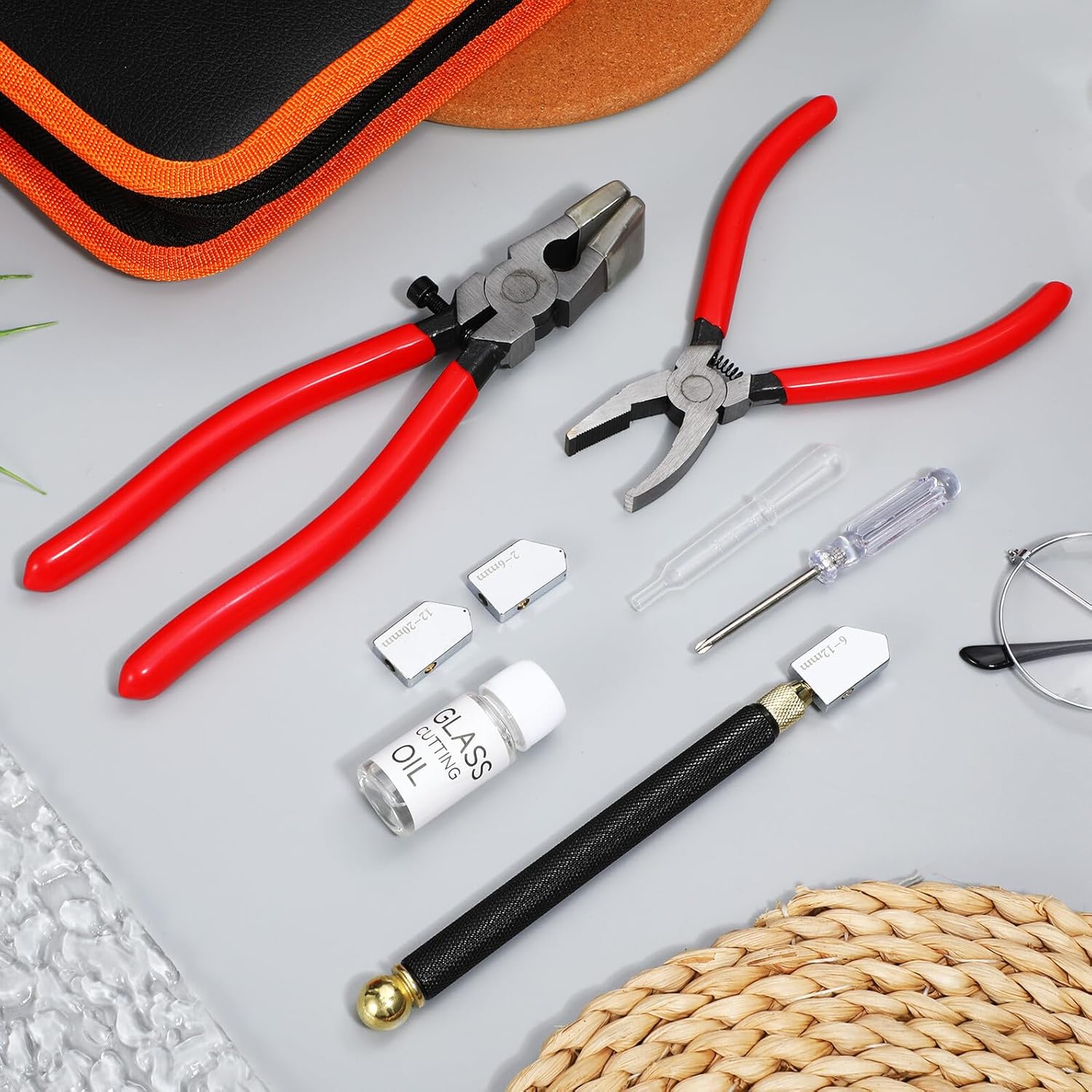 Tofficu Glass Cutter and Hand Tile Cutter Set for Stained Glass and Ceramic Tiles, Manual Roller Design Metal Cutting Tools for Flooring and Mirror Crafts, Suitable for Beginners
