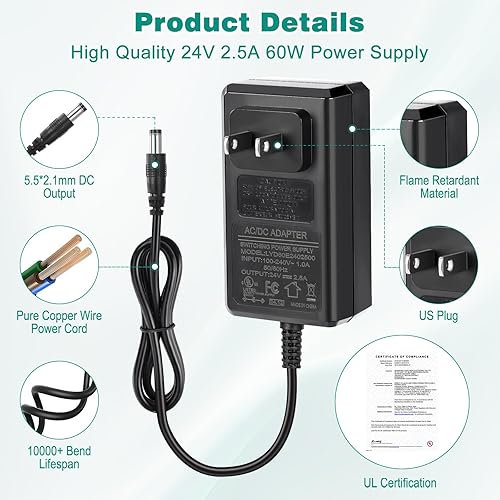 Miniatura 9 de HOUHUI Fuente de alimentación de 24 V 5 A, 24 voltios, 5 amperios, 120 W, transformador de adaptador de CACC con certificación UL, adaptador de