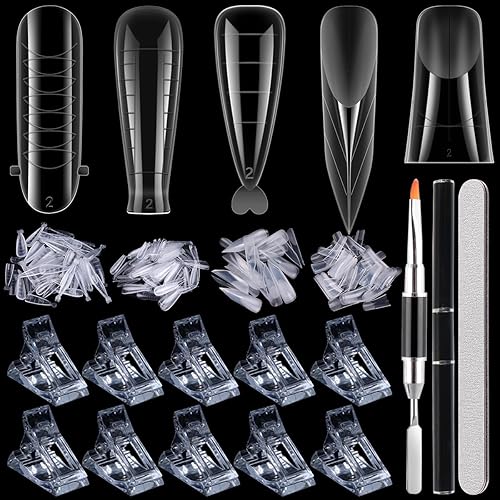 Miniatura 14 de Kit de doble forma de uñas, 480 formas dobles para poligel, formas de extensión de uñas de bailarina, ataúd de aguja y bailarina, 10 clips de uñas