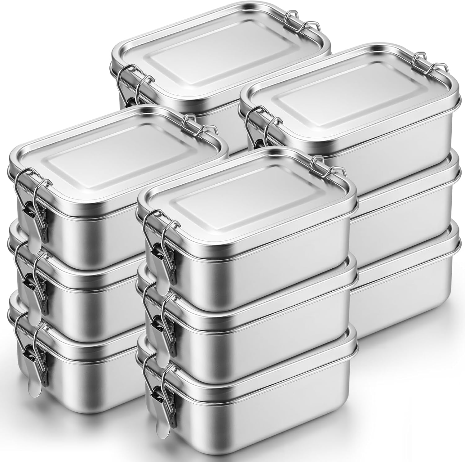 Umigy 12 Pcs Stainless Steel Bento Box 550ml Metal Lunch Box Food Storage Containers Metal Container, Lockable Clips to Leak Proof, Reusable Dishwasher Safe Lunch Snack Boxes for Work, School