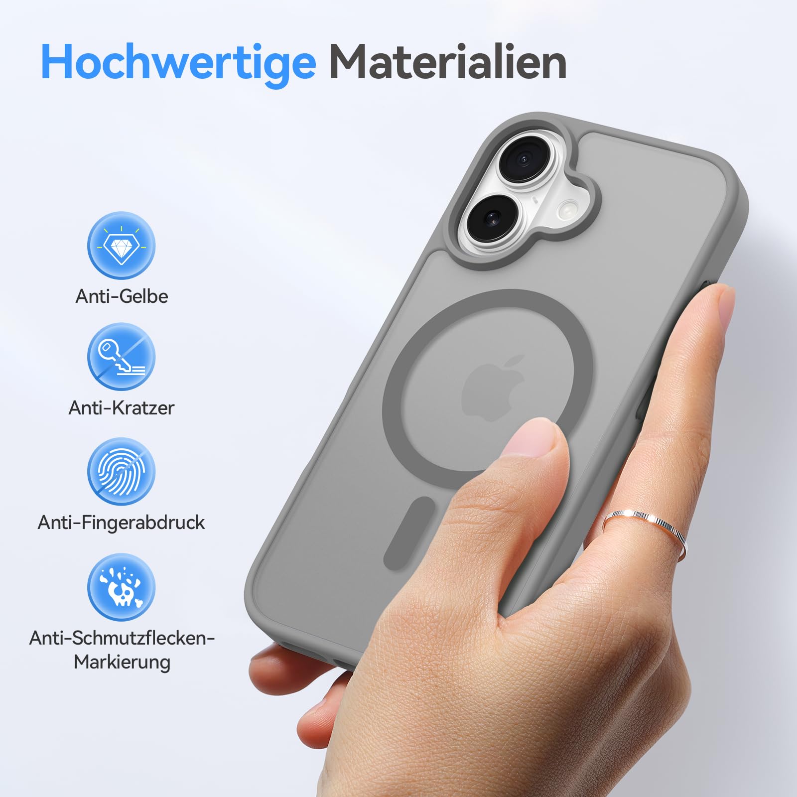 Natiiozie Cover Magnetica Per IPhone 16 – Custodia Traslucida Opaca Con MagSafe, Anti-impronta, Antigraffio, 4 Angoli Anticaduta (Blu Oltremare)