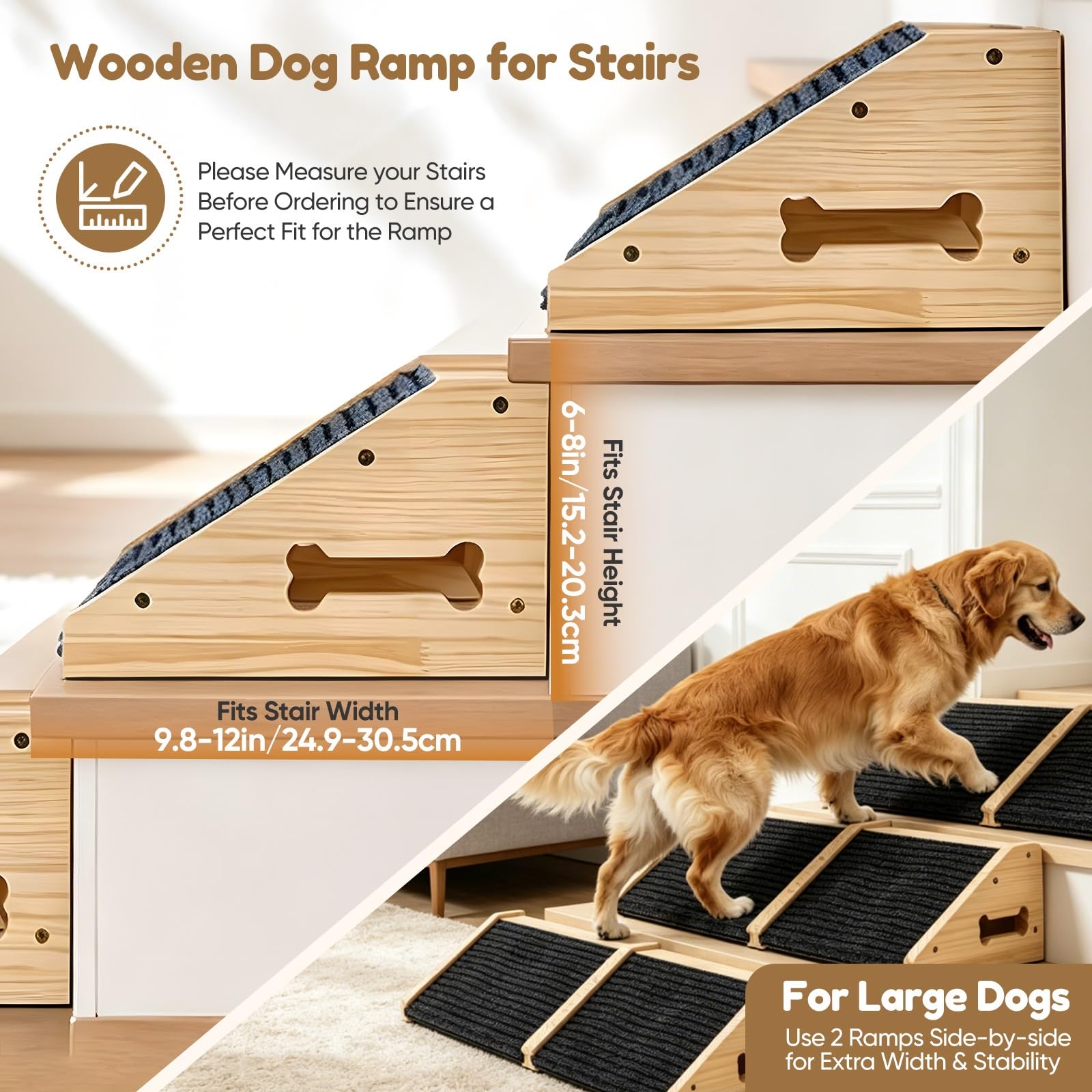 4 scale per cani di piccola taglia, in legno | Scaletta antiscivolo per cani con tappeto, rampa per cani di piccola taglia, angolo basso, per letto e divano