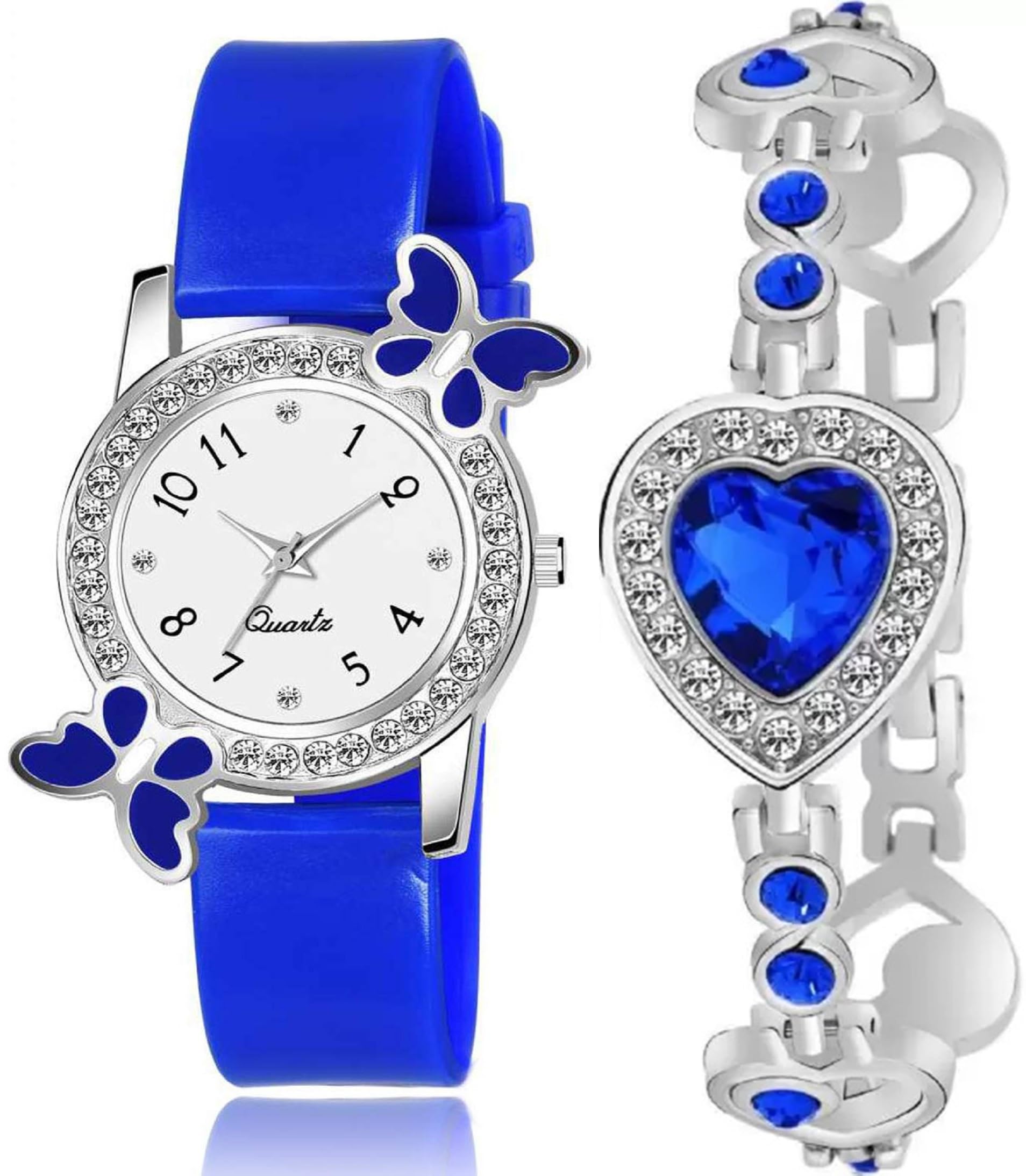Acnos Polyurethane White Dial Blue Colors Diamond Analog Watch With Heart Bracelet For Girl Best Design Butterfly Combo 2 Pack Of 2, Blue Band (B0CWKYP3H8) Amazon Price History, Amazon Price Tracker