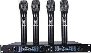 Sound Town 200 Channels UHF Wireless Microphone System with Metal Rack Mountable Receiver, 4 Handheld Mics and Auto Scan, 