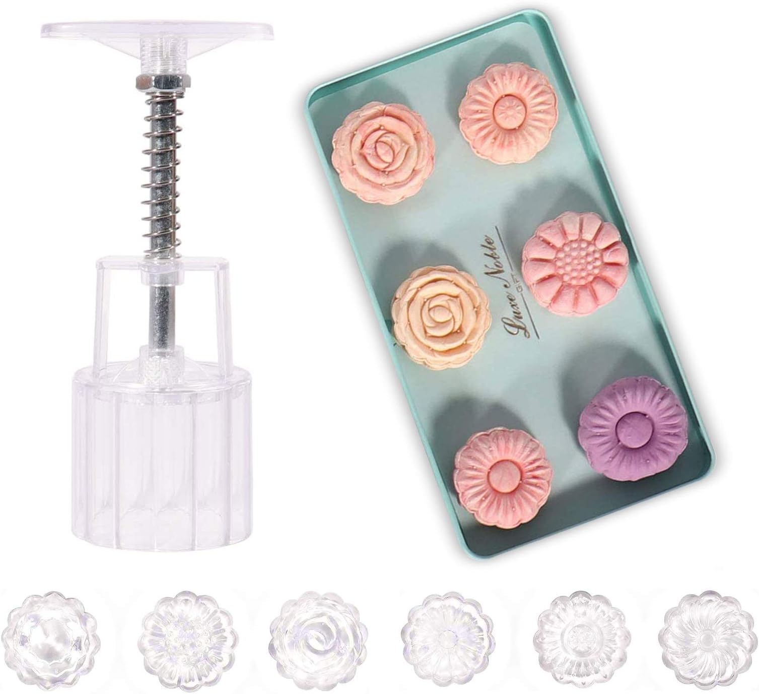 Mooncake Mold 50g Hand-pressing Mooncake Mold with 6 Flower Pattern DIY Tool (Transparent)