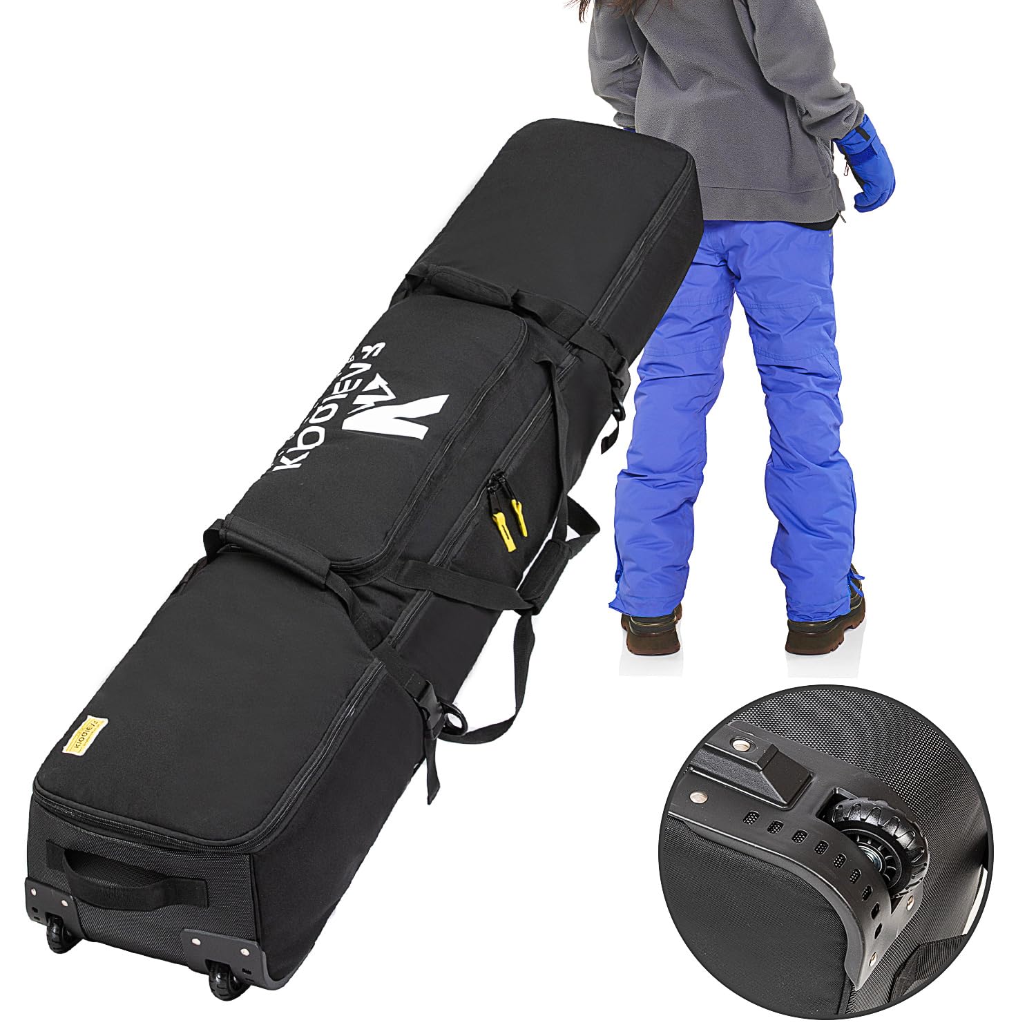 Kioqiear Rolling Ski Bag with Wheels for Air Travel,Padded Double Ski Bag to Hold 2 Pairs of Skis up to 175 or 190 cm. (All BLK, 190cm)