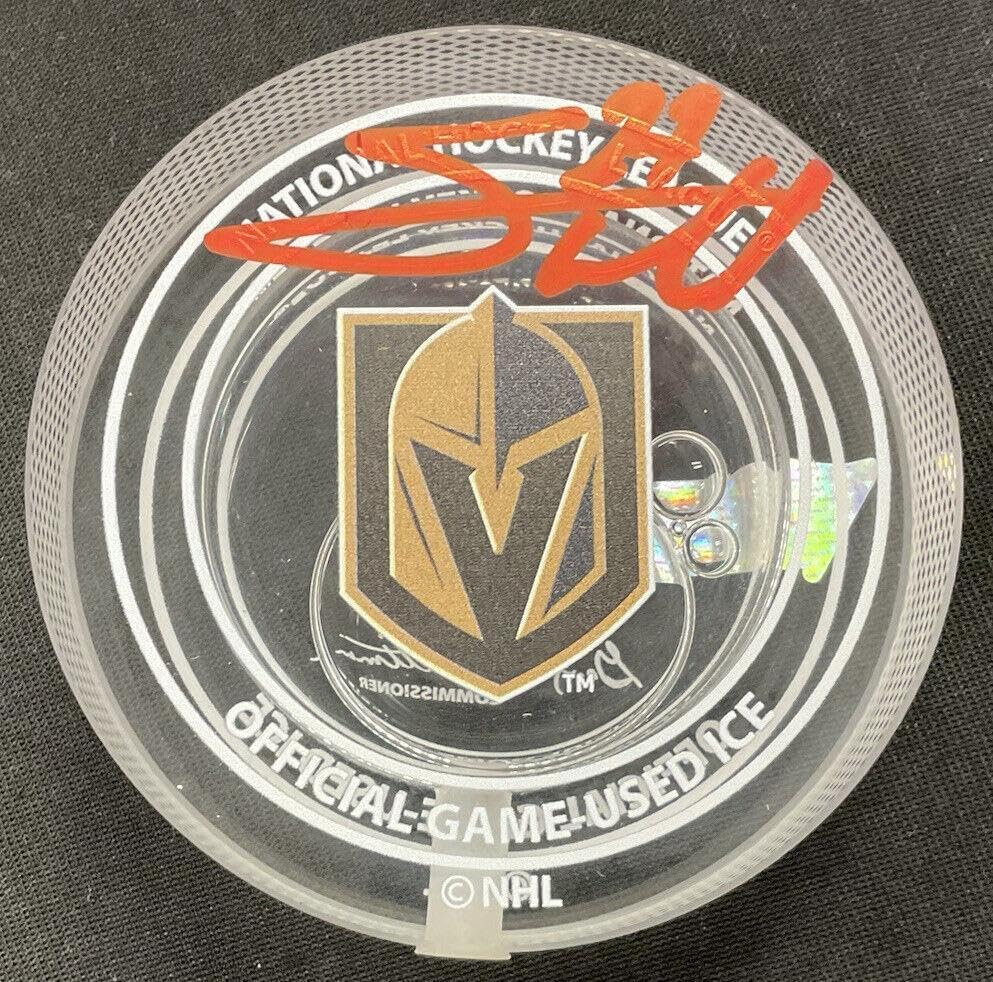 SHEA THEODORE Signed Auto en Knights Game-Used Ice Puck FANATICS B057968 - Autographed Other Game Used NHL Items