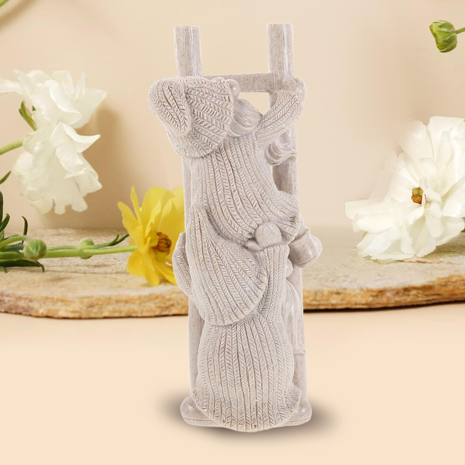 Statue de Gnome de Jardin en Résine Beige, Gnomes Grimpeurs D'échelle