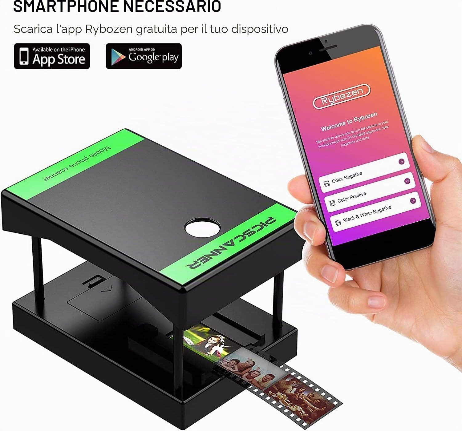 Scanner di film mobile 35 mm digitalizza diapositive negative con smartphone