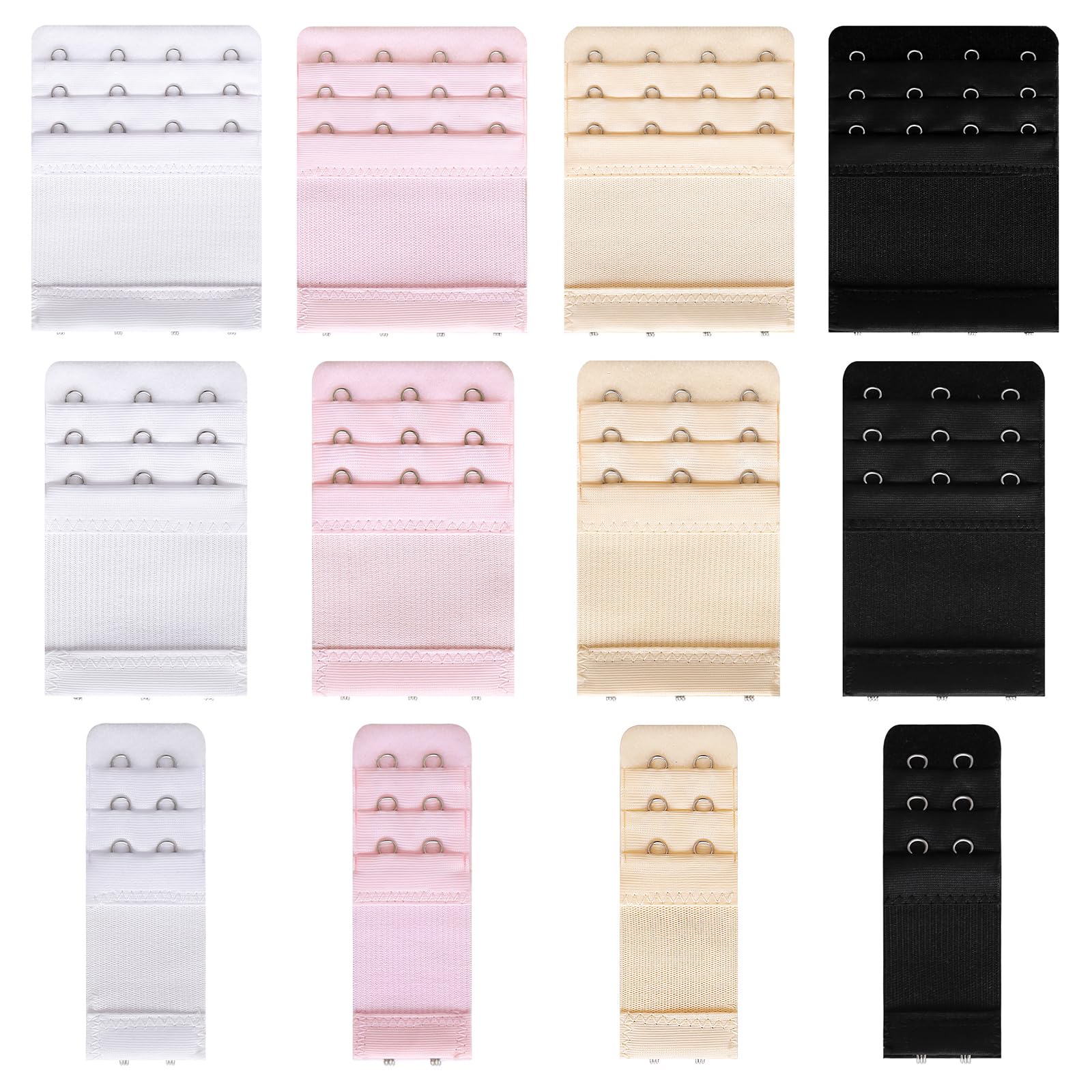 12 Pcs Women's Bra Extenders 2 Hook/ 3 Hook/ 4 Hook/ 3 Rows Elastic Bra Band Hook Strap Extensions, Soft Stretchy Back Bra Extension Strap for Women-image-29