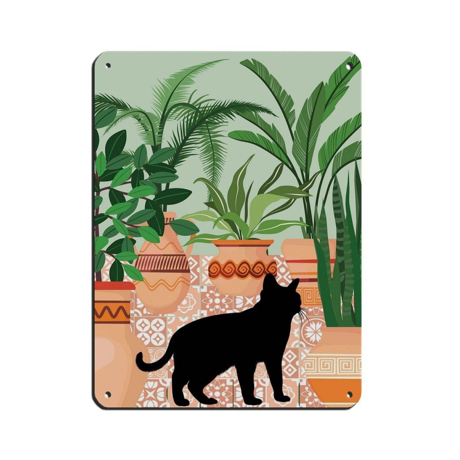 Cat And Plants, House Plants Tin Sign Vintage Metal Pub Club Cafe Bar Home Wall Art Decoration Poster Retro 12x16inch(30x40cm)