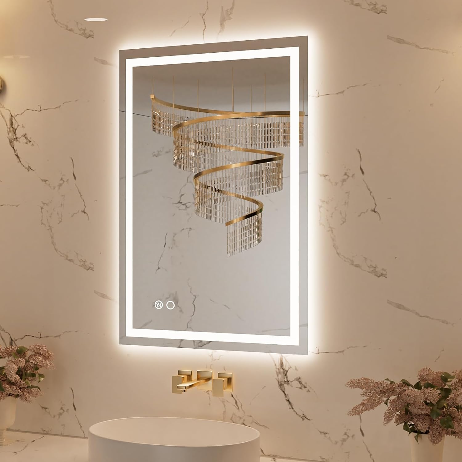 20x28 Inch LED Bathroom Mirror with Lights, Backlit + Front Lit, Dimmable Wall Bathroom Mirror with Led Lights, Anti-Fog, Tempered Glass, 3 Colors, Memory(Horizontal/Vertical) 20"L x 28"W