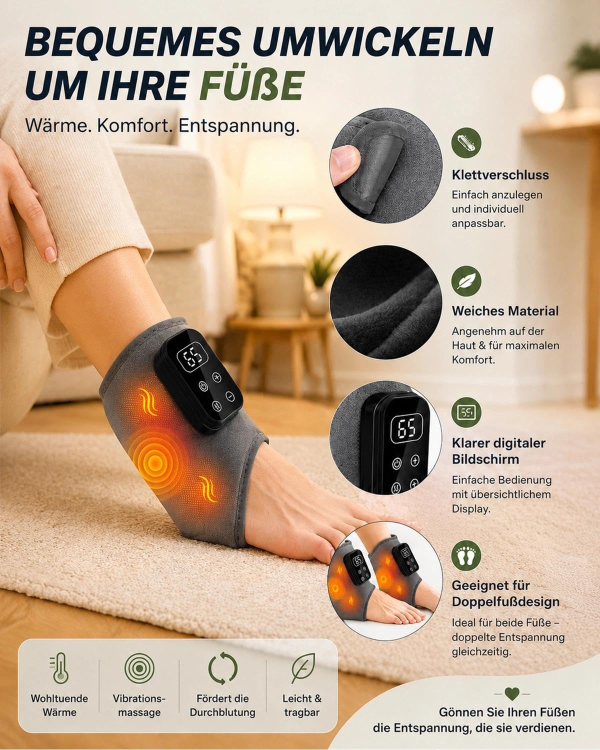 Fußmassager – 3-in-1 Therapie & 6 Wärmestufen – 2 Stück(Grau)