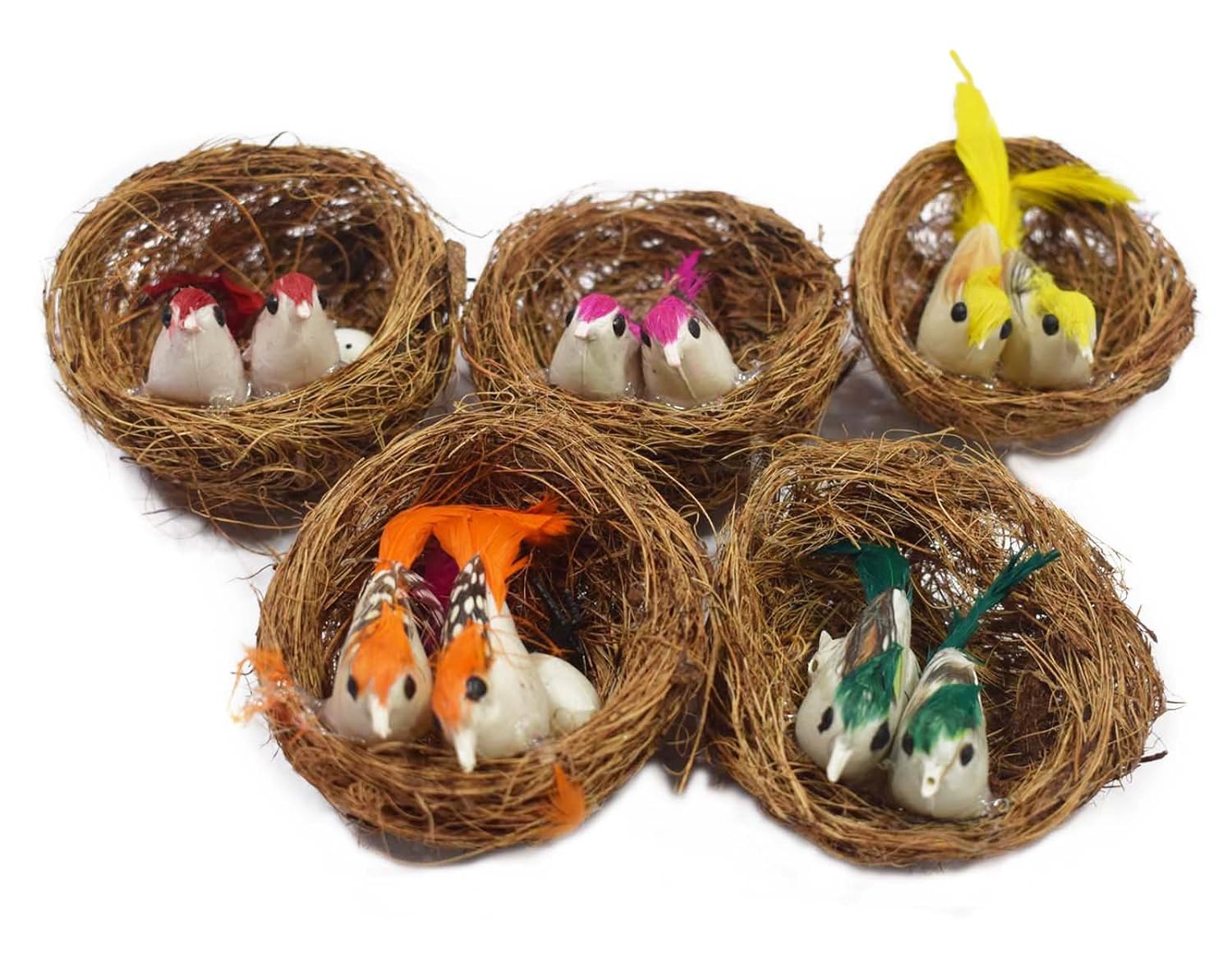 Asian Hobby Crafts Artificial Birds with Nest Pack of 5, DIY Birds with