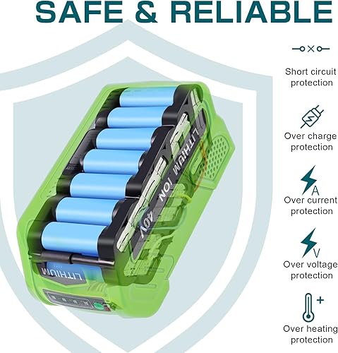 Miniatura 6 de Paquete de 2 repuestos de litio de 6.0Ah 40 voltios para batería y cargador GreenWorks de 40 V compatibles con batería GreenWorks G-MAX 40V 29472