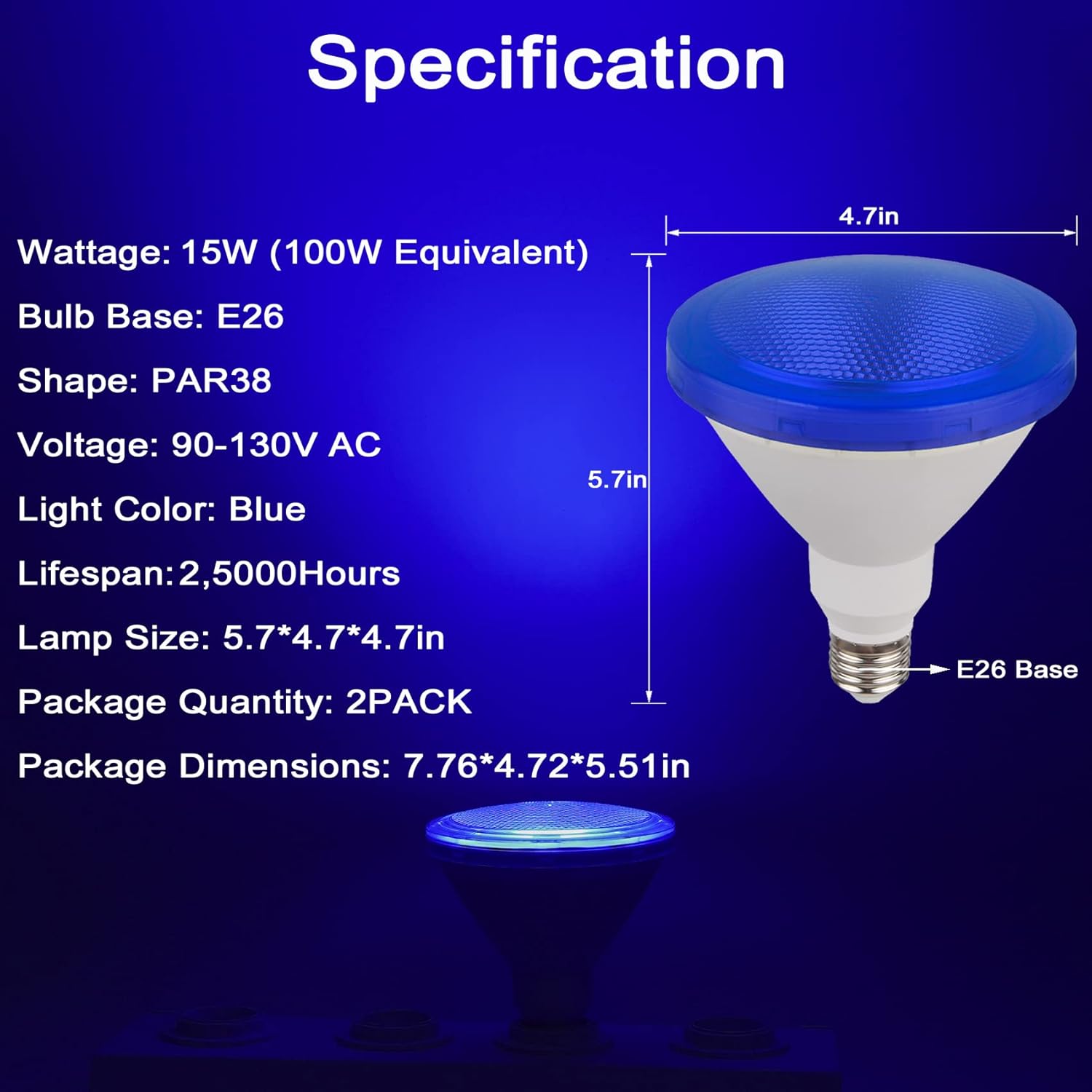 LED Par38 Light Bulb 2 Pack - 15W (100 Watt Equivalent) - E26 Base LED Lights, Party Decoration, Porch, Home Lighting, Holiday Lighting, Flood Light Bulb, Colored Light Bulb