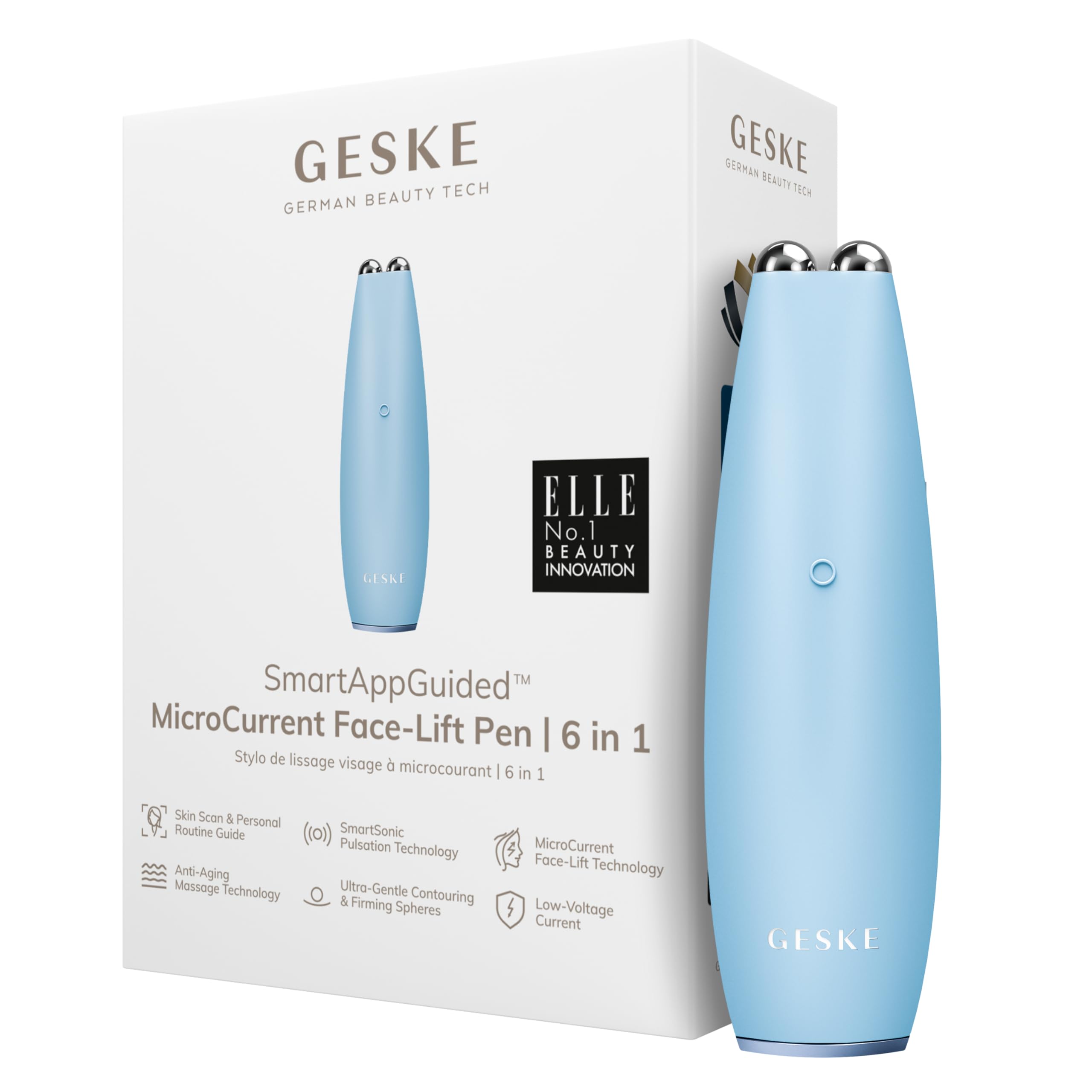 GESKE SmartAppGuided MicroCurrent Face-Lift Pen, 6 in 1 Skincare Tool, Anti-Ageing Device for Tightening and Young Skin Without Wrinkles
