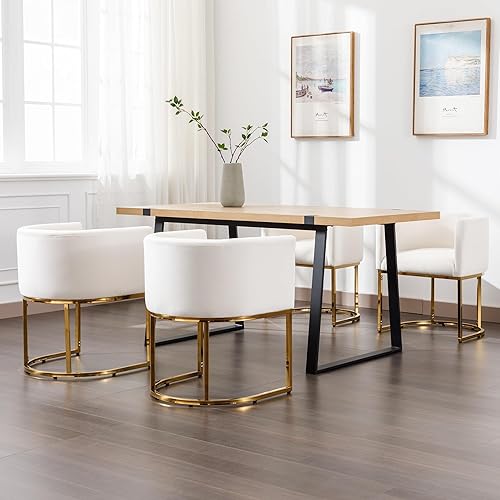 Miniatura 6 de Silla de comedor de terciopelo moderna con brazo de barril con marco dorado, sillas de cocina tapizadas de 18.5 pulgadas de ancho para sala de