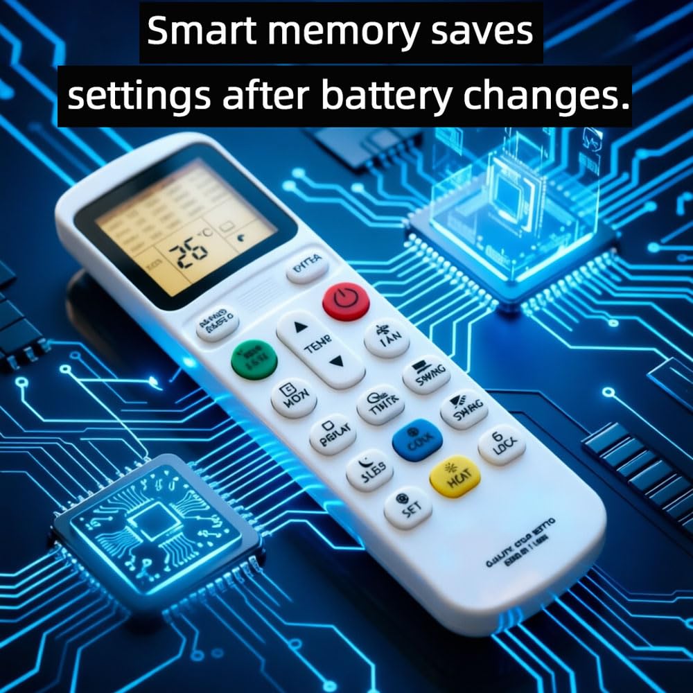 Telecomando di ricambio universale AC, telecomando per condizionatore d'aria con funzione di memoria di blocco bambini, controller IR a bassa potenza per casa, camera da letto, soggiorno, unità AC