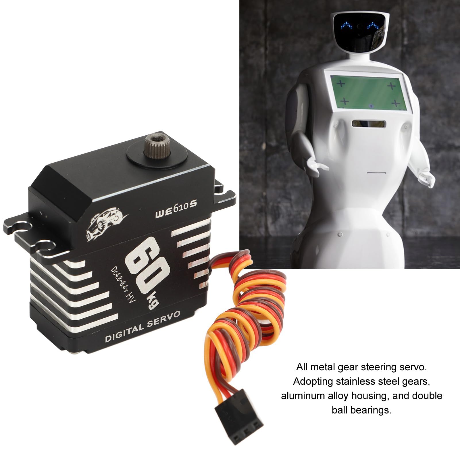 Servomotor digital de alto par de 60 kg Engranaje de metal con carcasa de aleación de aluminio para coches RC Robots Helicópteros Escala 1/10 1/8 1/5 40x20x46 mm