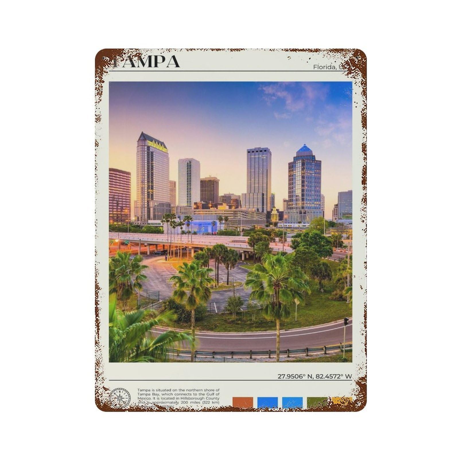 xiaoxiaoshen Real Photo Tampa Decor Florida USA Wall Decor Art Metal Tin Poster Modern Home Decor Art Home Bar Shop Decorations Vintage Sign 40x30cm