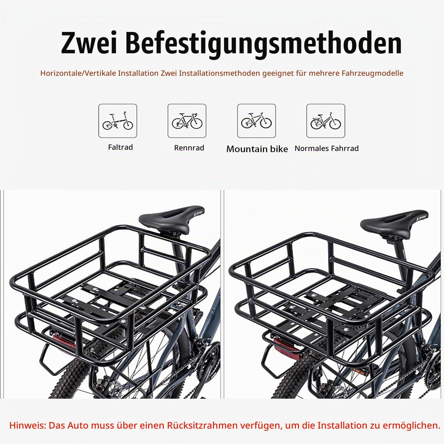 Fahrradkorb Hinten Abnehmbar,Tragfähigkeit Bis Zu 50 Kg,Geeignet Für Die Meisten Fahrräder Und e-Bikes, Ideal Für Radtouren, Den Transport Von Einkäufen, Sportgeräten Oder Haustieren,Schwarz